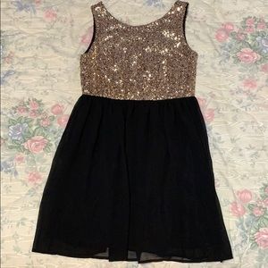 Gold sequin and black shirt dress